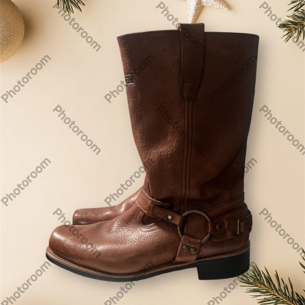 Motor Cycle Brown Leather Harness Boots